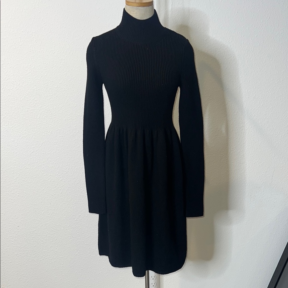 Rebecca Taylor Black Ribbed Knit Turtleneck Dress